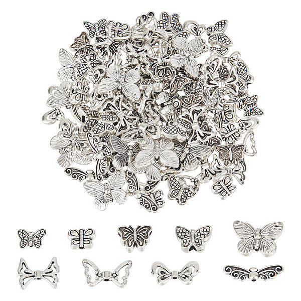 108Pcs 9 Styles Tibetan Style Alloy Beads