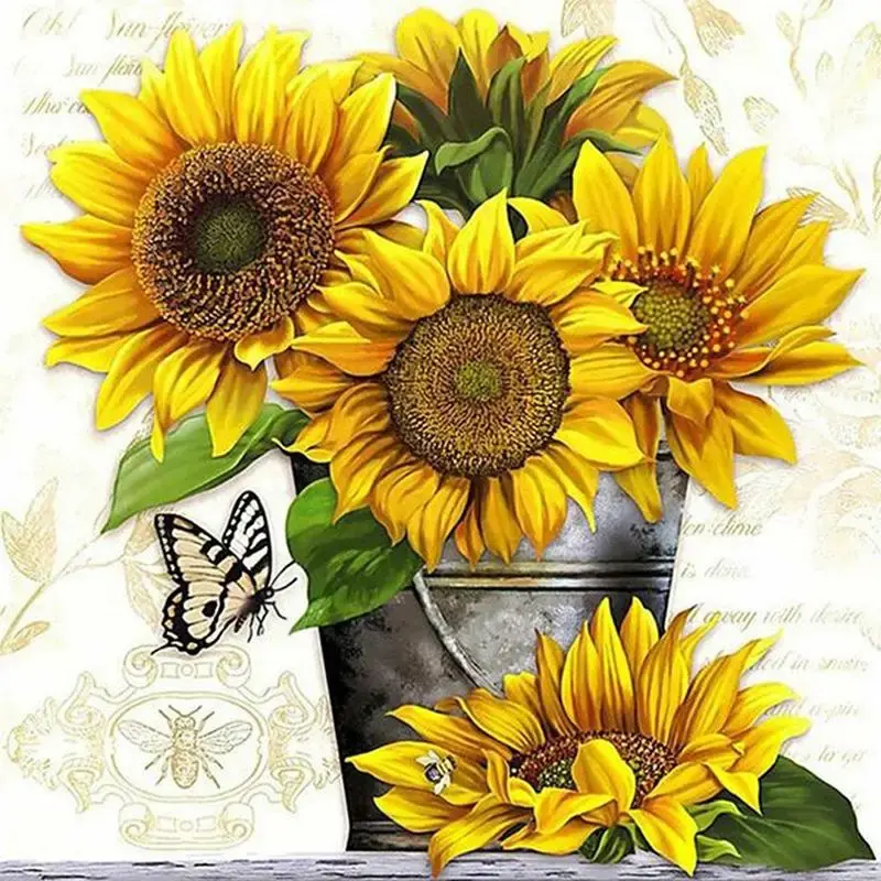 Sunflower Pattern Diamond Painting Kit, DIY 5D Diamond Art Kit Numbers Painting Kit, Wall Art Home Decor Picture Without Fram...