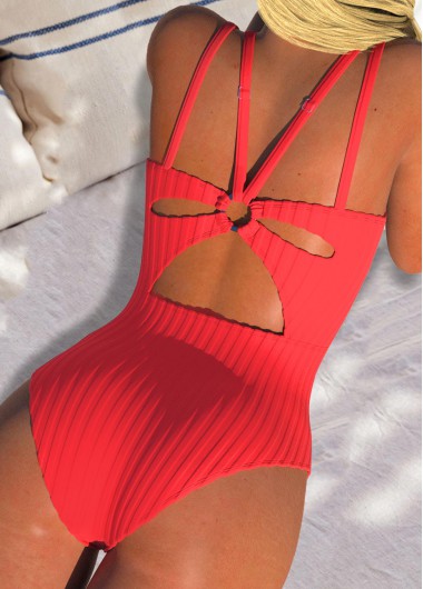 Modlily Cut Out Coral One Piece Swimwear - XXL