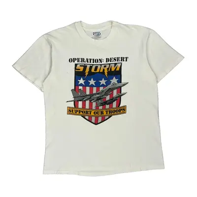 Single Stitch Operation Desert Storm Hanes Graphic T-Shirt - Large White Cotton