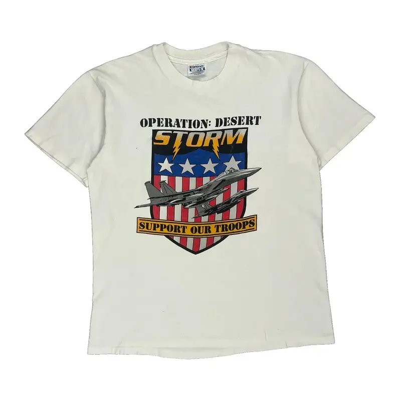 Single Stitch Operation Desert Storm Hanes Graphic T-Shirt - Large White Cotton