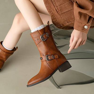 CHIKO Acsah Round Toe Block Heels Ankle Boots