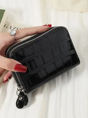 Women's  Minimalist Short Wallet, Double Zipper Design Solid Color Coin Purse for Women & Girls, Versatile Small Storage Bag ...