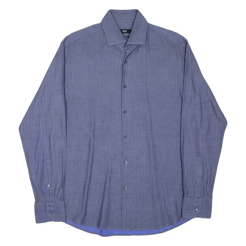 HUGO BOSS Plain Shirt Blue Long Sleeve Mens M