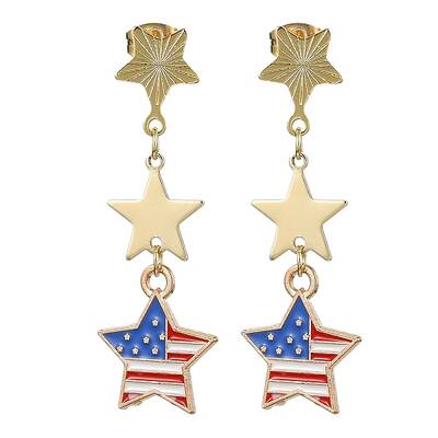 Independence Day Alloy Enamel Star Stud Earrings