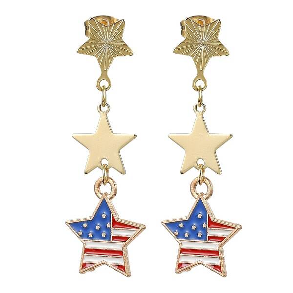 Independence Day Alloy Enamel Star Stud Earrings