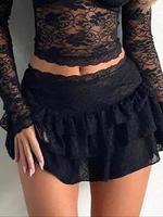 Women's Plain Lace Trim Ruffle Trim Pleated Skirt, Street Fashion Y2k Style Mini Skirt for Daily Wear, Ladies Summer Bottoms,...