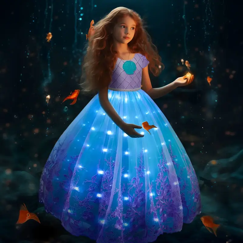 UPORPOR Light Up Princess Dress Girls Halloween Costumes Outfit Christmas Party Dress for Kids, 4-10 Years