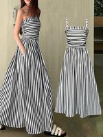 Women's Striped Print Cami Dress, Casual Sleeveless Spaghetti Strap Dress for Summer, Ladies Clothes for Beach Holiday, Wome...