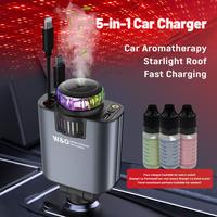 W&O 5-in-1 Starlight/Airfreshener Car Charger-Retractable Cables with Star Projector Headliner, 2 USB Port Adapters, Durable ...