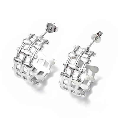 Non-Tarnish 304 Stainless Steel Hollow Out C-shape Stud Earrings