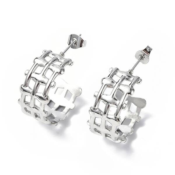 Non-Tarnish 304 Stainless Steel Hollow Out C-shape Stud Earrings