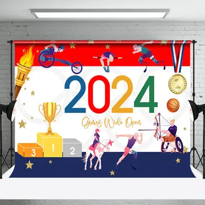 Athletes Torch Podium Stars Games Wide Open Backdrop