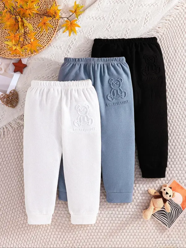Boy's Cartoon Bear & Letter Pattern Pants, Casual Comfy Elastic Waist Jogger Pants for Summer, Boys Bottoms for Daily Wear