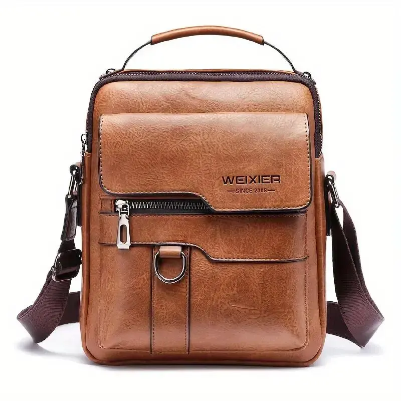 Maxoner Men's Messenger Bag PU Leather Vintage Shoulder Bag Crossbody Bag Casual Handbag Travel Backpack