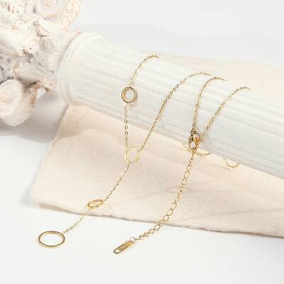 Ion Plating(IP) 304 Stainless Steel Ring Tassel Pendant Cable Chain Necklaces for Women