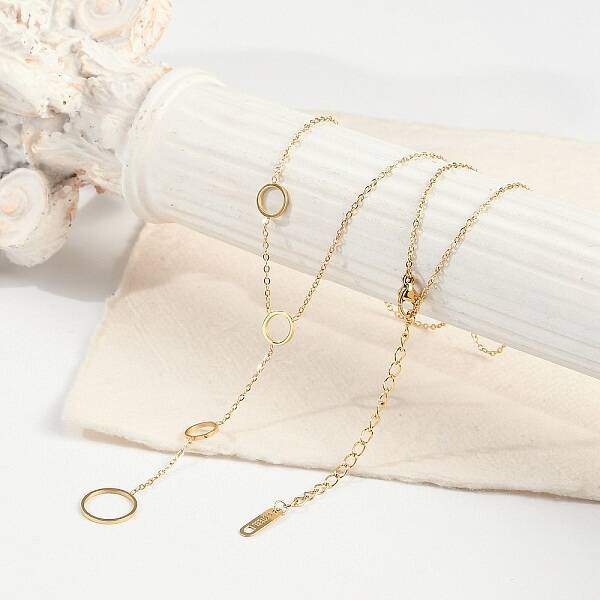 Ion Plating(IP) 304 Stainless Steel Ring Tassel Pendant Cable Chain Necklaces for Women