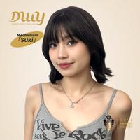 Suki C-DWY Short Cute Reverse Bob Dark Brown Glueless Synthetic Wig with Blunt Bangs for Women 12 Inches