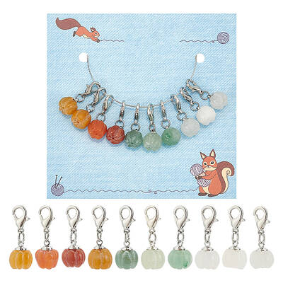 Natural Gemstone Autumn Pumpkin Pendant Locking Stitch Markers