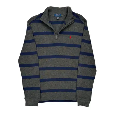 Age 15 Ralph Lauren Striped 1/4 Zip - XL Grey Cotton Blend