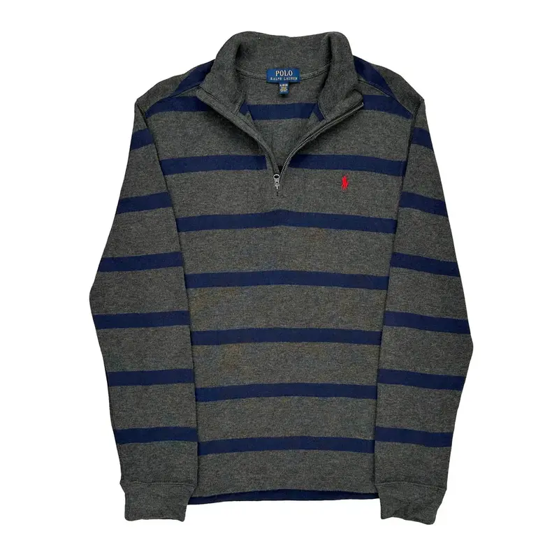 Age 15 Ralph Lauren Striped 1/4 Zip - XL Grey Cotton Blend
