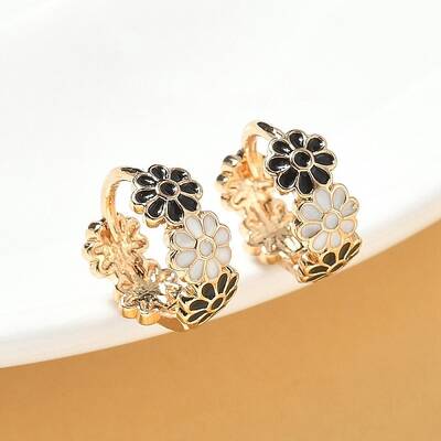 Daisy Brass Enamel Hoop Earrings for Women