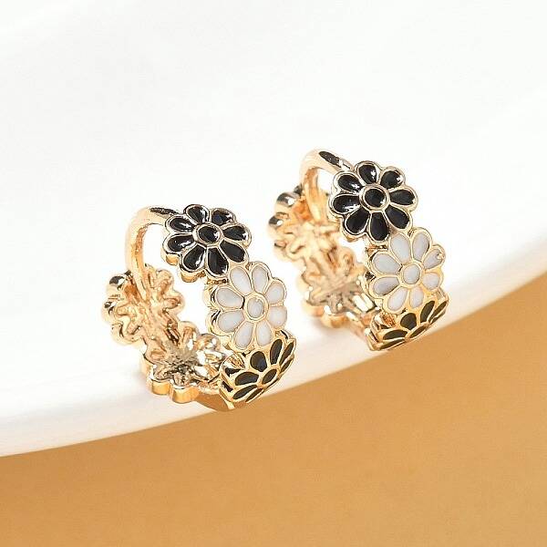 Daisy Brass Enamel Hoop Earrings for Women