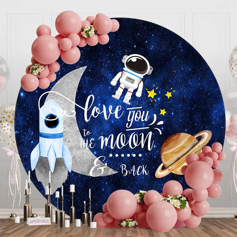Round Night Sky Astronaut Galaxy Birthday Backdrop