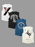 Men's Letter & Graphic Print Vests, Regular Fit Casual Sleeveless Round Neck Top for Summer, Men's Tank Tops, Men's Top Tank ...
