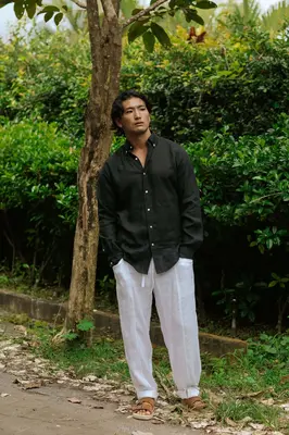 Men's linen shirt - Black | Size: M