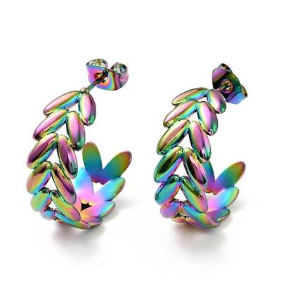 Rainbow Color Leaf Wrap Stud Earrings