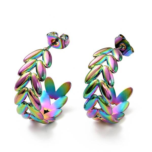 Rainbow Color Leaf Wrap Stud Earrings