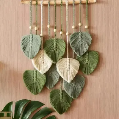 Leaf Shaped Tassel Wall Hanging Ornament, 1 Count Boho Style Wall Hanging Decoration, Wall Art Decor for Home Living Room, Ha...