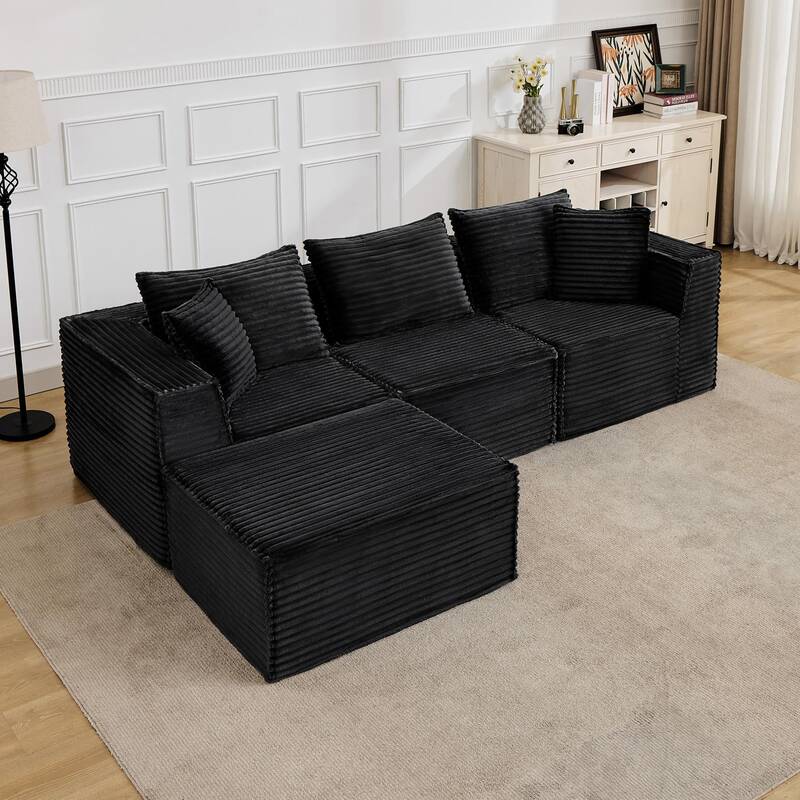 Garvee 107 Modular Sectional Sofa with Deep Seat, Modern L-Shape Boneless Couch with Chaise, Soft Corduroy Fabric, for Livin...