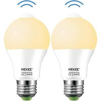 Motion Sensor LED Light Bulb 9W A19 PIR Built-in IR 60W Equivalent Bright 810 Lumens E26 Base Warm White Bulbs (2 Packs)