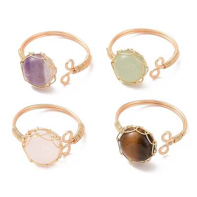 Natural Mixed Gemstone Half Round Open Cuff Rings