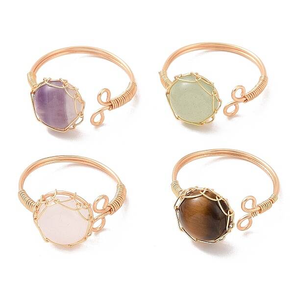 Natural Mixed Gemstone Half Round Open Cuff Rings