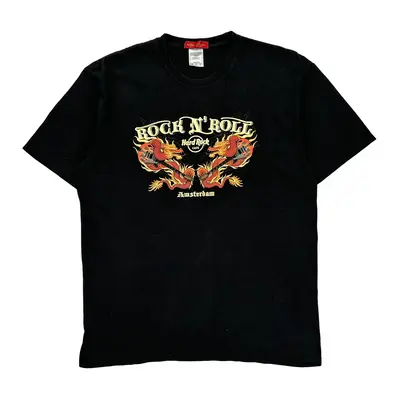 Rock N' Roll Amsterdam Hard Rock Cafe Graphic T-Shirt - XL Black Cotton