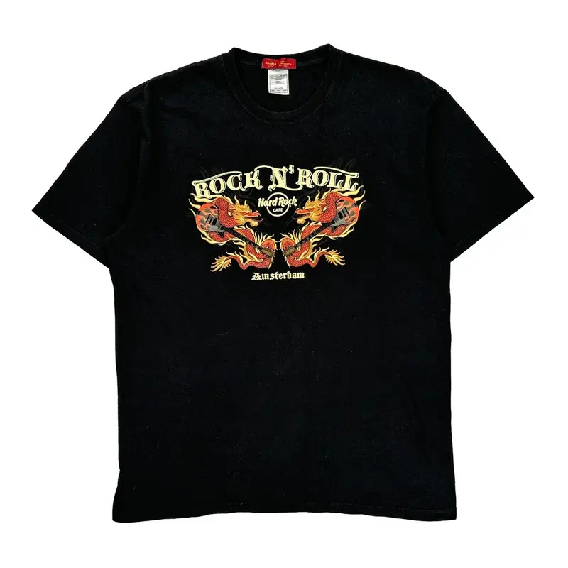 Rock N' Roll Amsterdam Hard Rock Cafe Graphic T-Shirt - XL Black Cotton