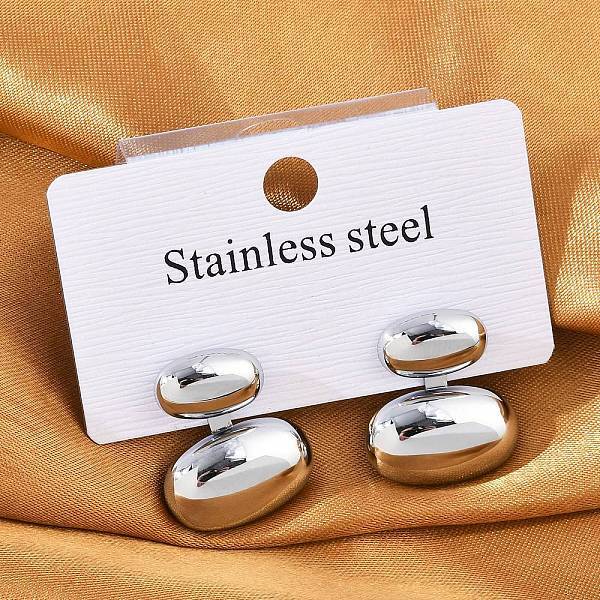 304 Stainless Steel Oval Stud Earrings