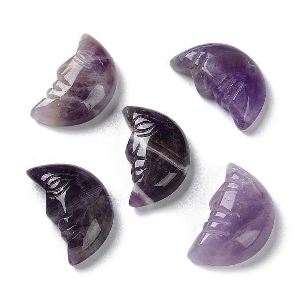 Natural Amethyst Carved Healing Moon with Human Face Figurines