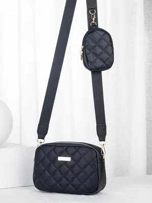 Women's Fashion Quilted Crossbody Bag with Small Wallet, 2pcs Casual Zipper Shoulder Bag for Women & Girls, Trendy Versatile ...