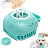 Pet Bath Scrubber Brush, Dog Grooming Massage Shampoo Bath Brush with Soap and Shampoo Dispenser Soft Silicone Bristle for Lo...