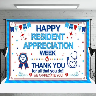 Blue White Happy Resident Appreciation Week Backdrop - Aperturee
