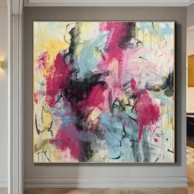 Extra Large Abstract Colorful Paintings On Canvas Abstract Pink Modern Oil Painting Unique Abstract Fine Art | PINK FIRE