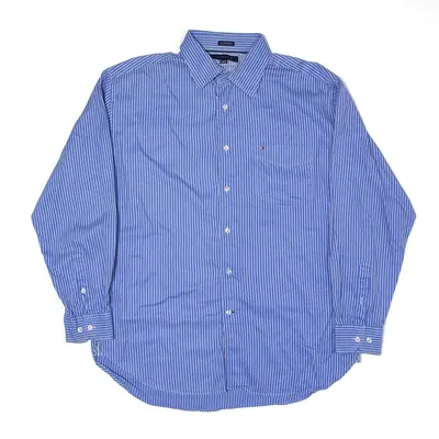 TOMMY HILFIGER Shirt Blue Pinstripe Long Sleeve Mens XL