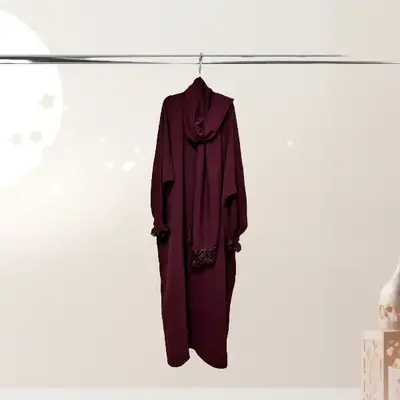 One-Piece Prayer Set Dress & Abaya with attached Hijab - Plain Girls Size