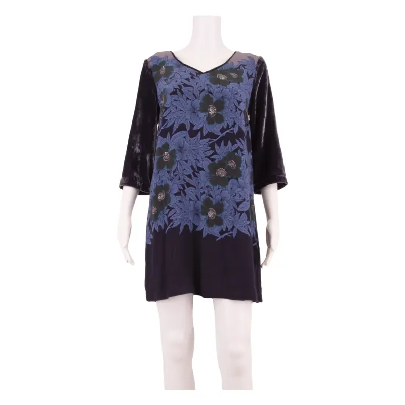 WHITE STUFF Womens Shift Dress Blue Viscose Floral Long Sleeve Knee Length UK 10