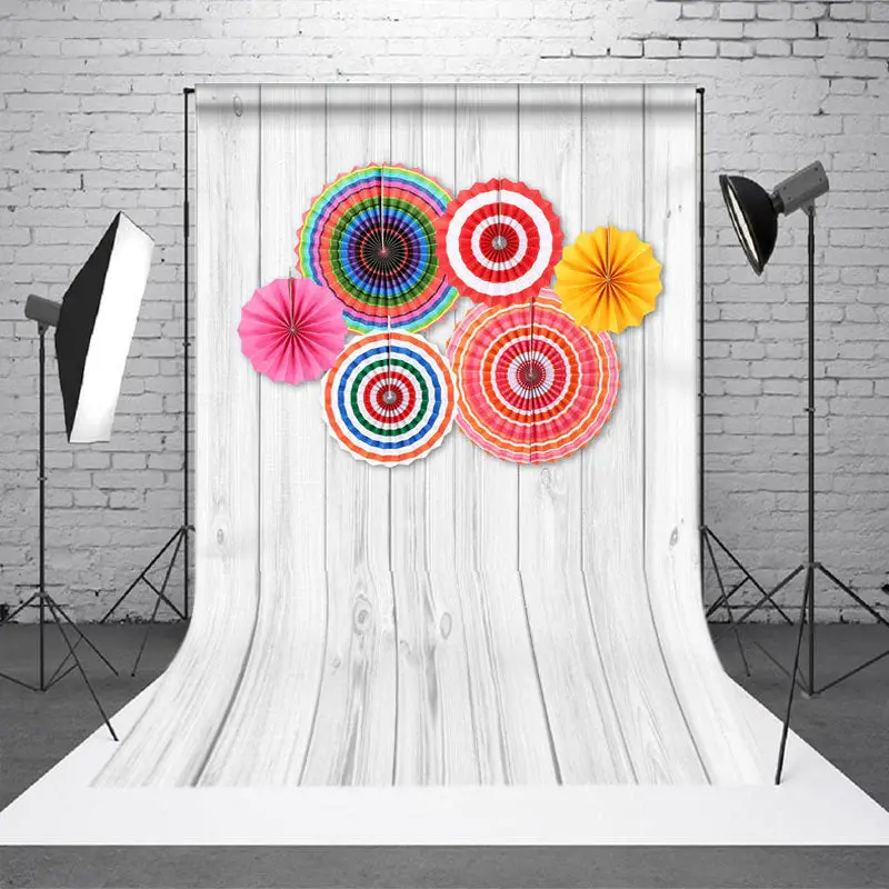 Aperturee Rainbow Paper Fan Grey Wooden Dance Party Backdrop | Party Backdrop Decorations | Custom Curtain Party Backdrop | P...