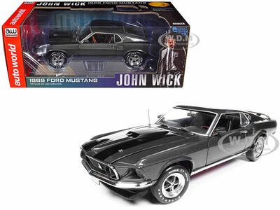 1969 Ford Mustang Dark Gray Metallic with Black Stripes \
